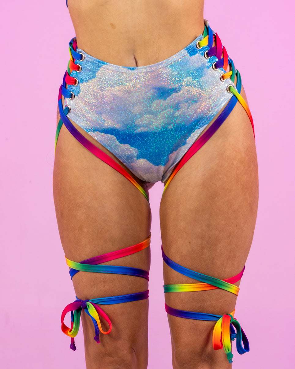 Cloud Metallic and Rainbow Lace-Up Triangle Top