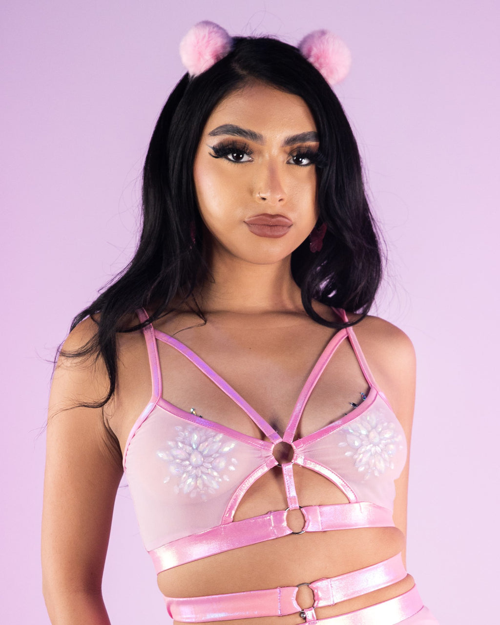 DOLLS KILL Pink STRAPPY FLUFFY MARABOU BRA BRALETTE Nepal