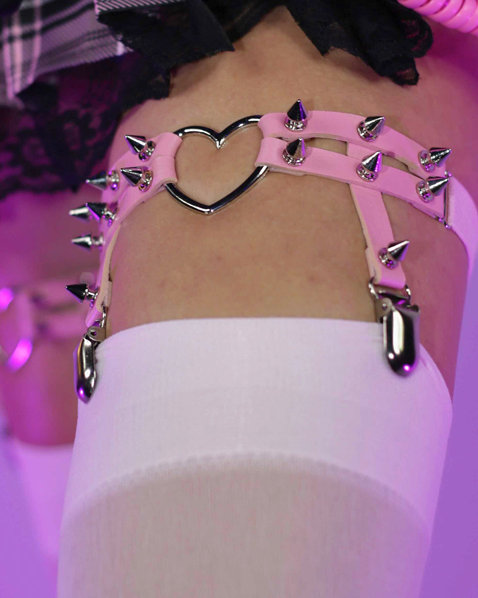 Spiked Heart Garter Belt: 5 Colors Also Pink and Purple