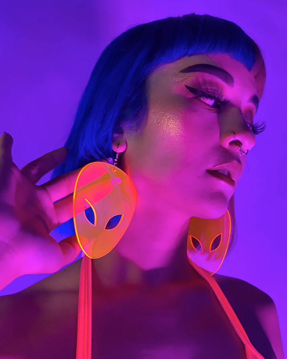 Not Alone Alien Head Neon Blacklight PVC Earrings