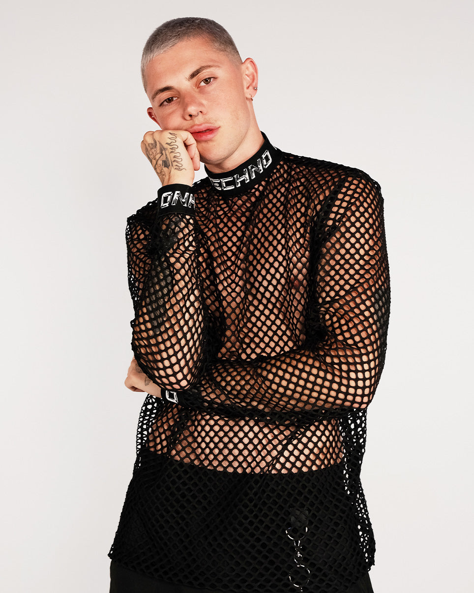 Dusk Till Dawn Techno Fishnet Long Sleeve Shirt S | Rave Wonderland | Outfits Rave | Festival Outfits | Rave Clothes