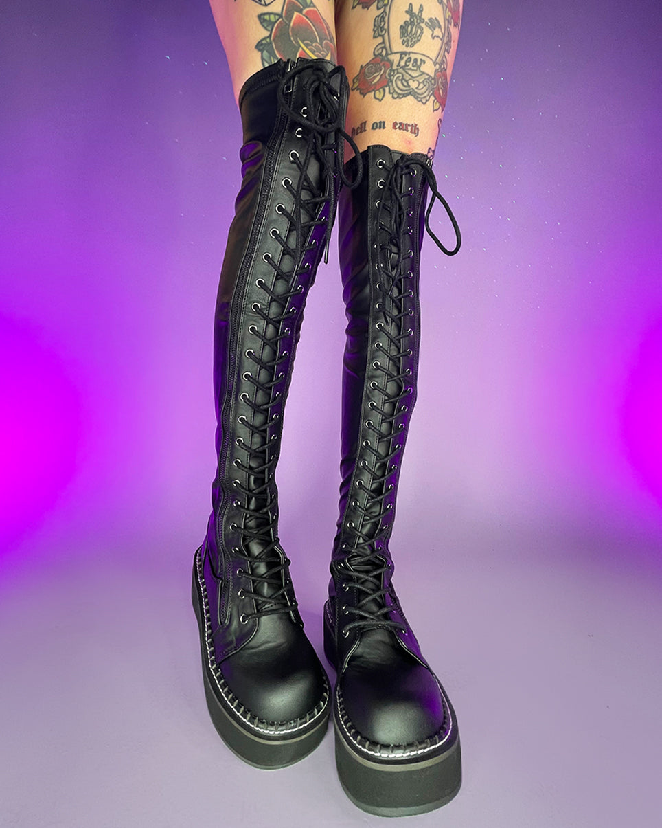 Demonia Emily Black Thigh-High Boots – Rave Wonderland