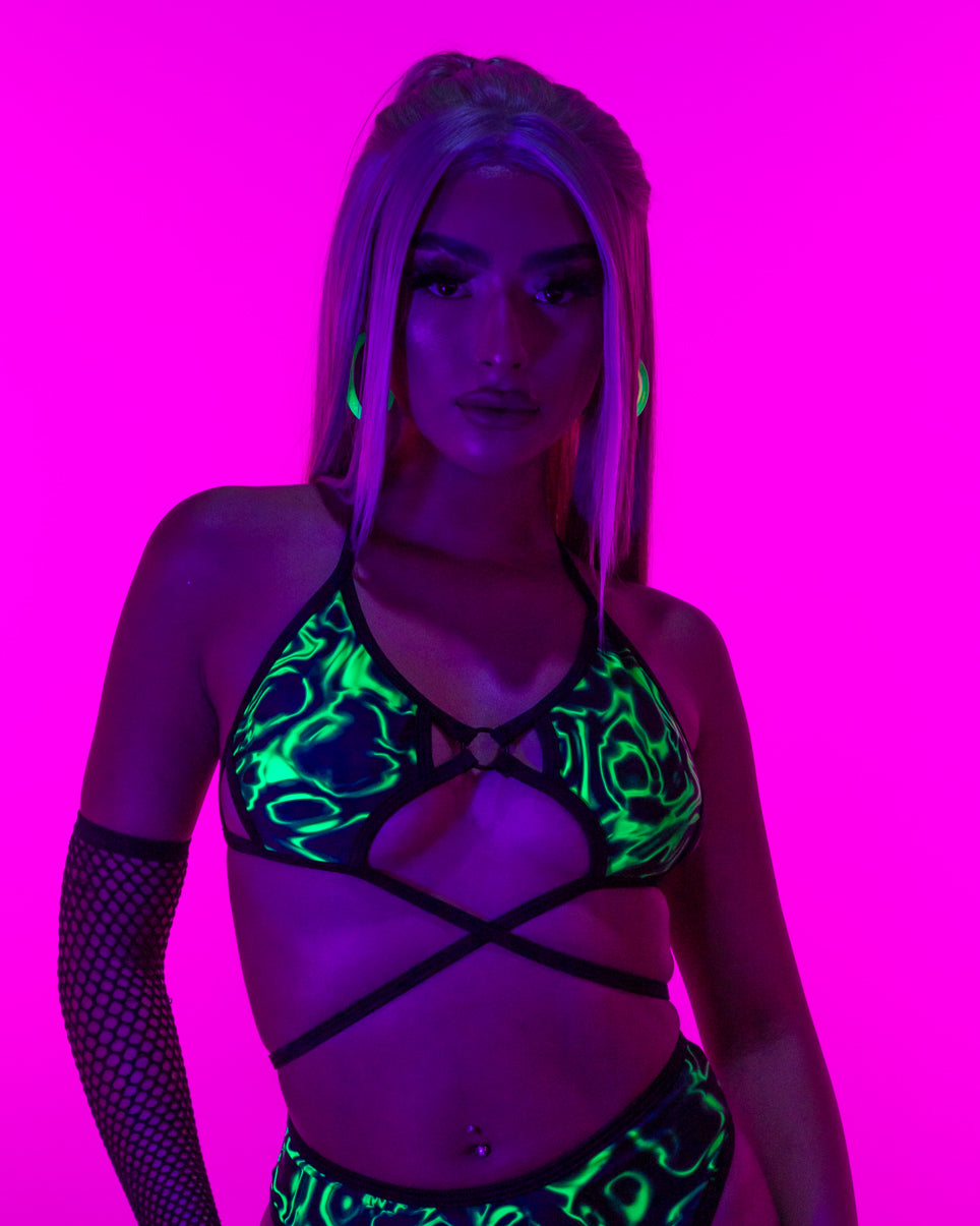 The Lyte Couture Cyber Grid Underboob Crop Top - Green – Dolls Kill