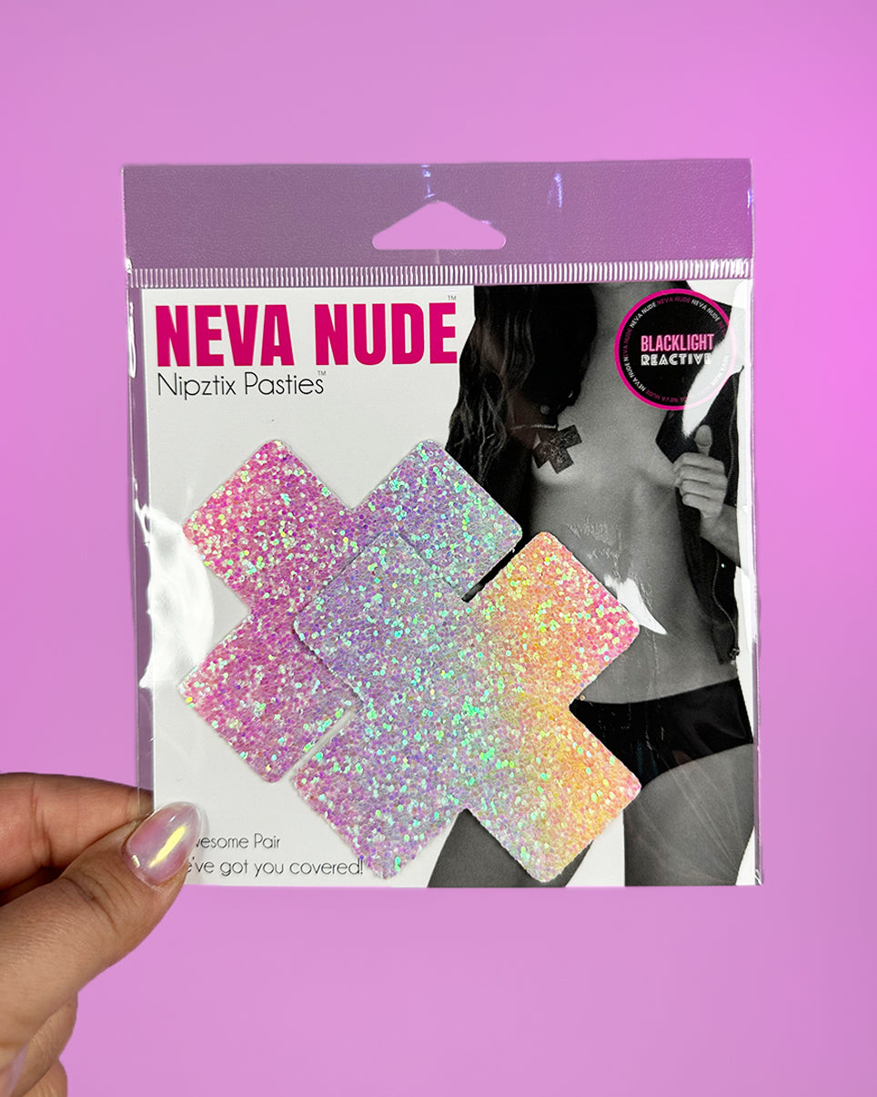 PASTEASE Nipple Pasties - Love: Glittering Double Rainbow Nipple Pasties -  Aesthetic Outfit Accessory for St. Patrick's Day | Festival Rave EDM Party