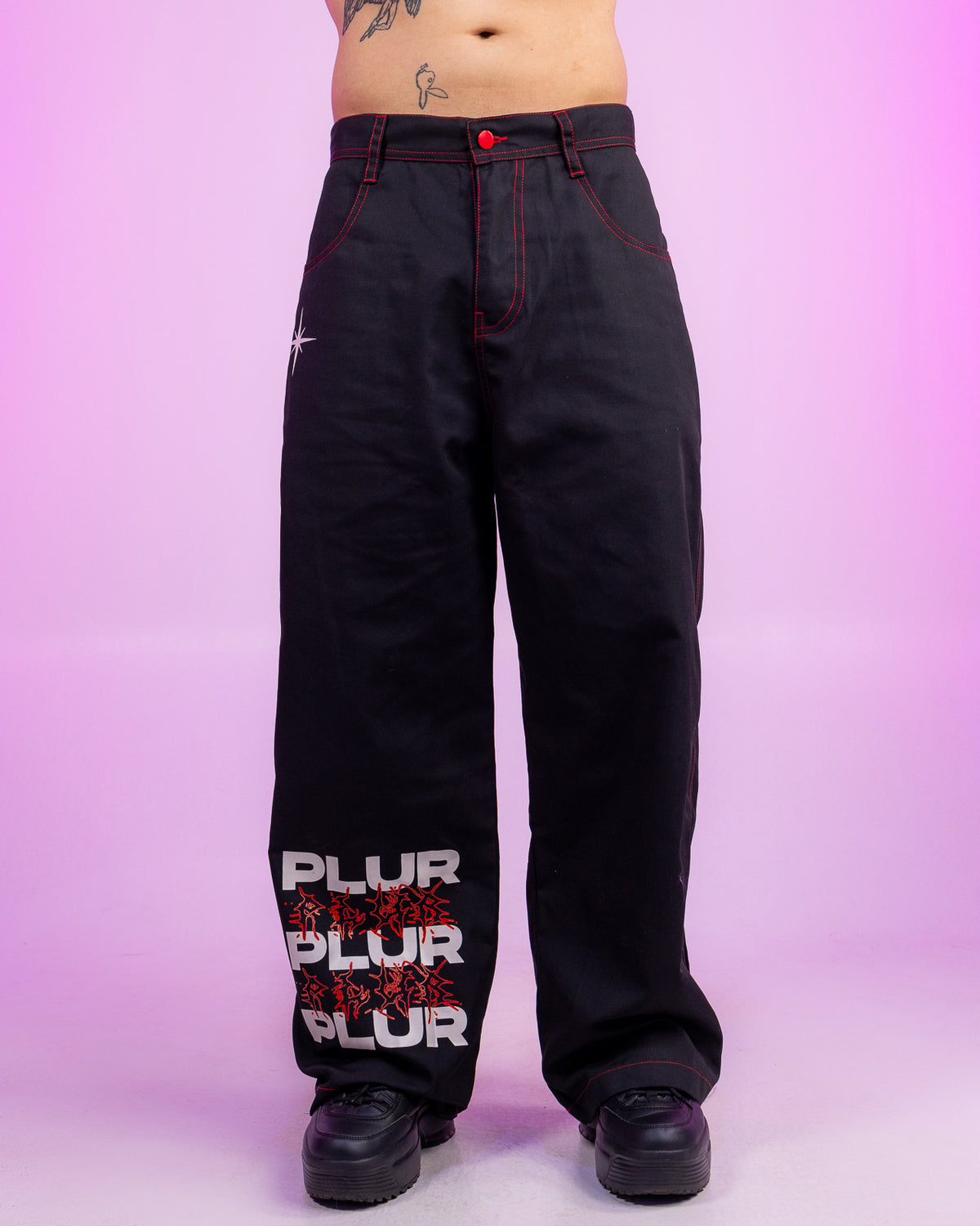 Black & Red PLUR Parachute Pants