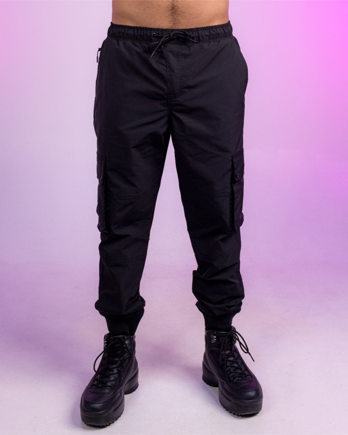 Black fashion cargo trousers cuffed