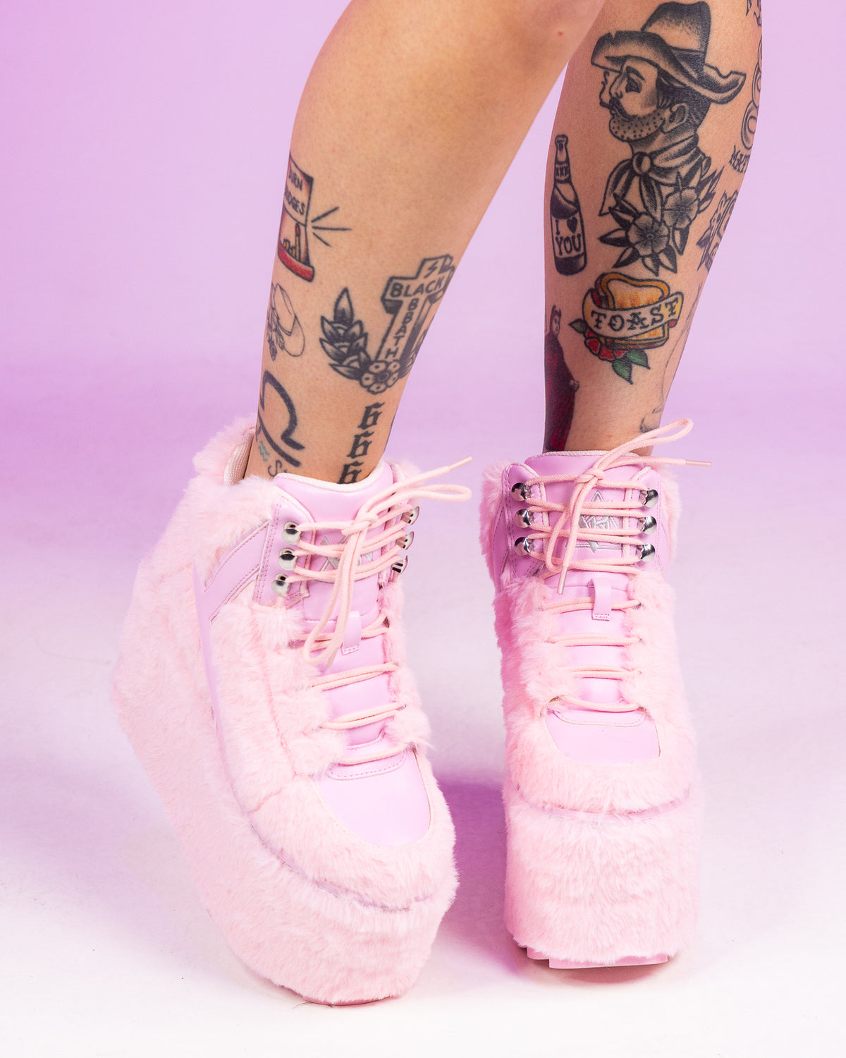 YRU Qozmo Pink Fur Platforms