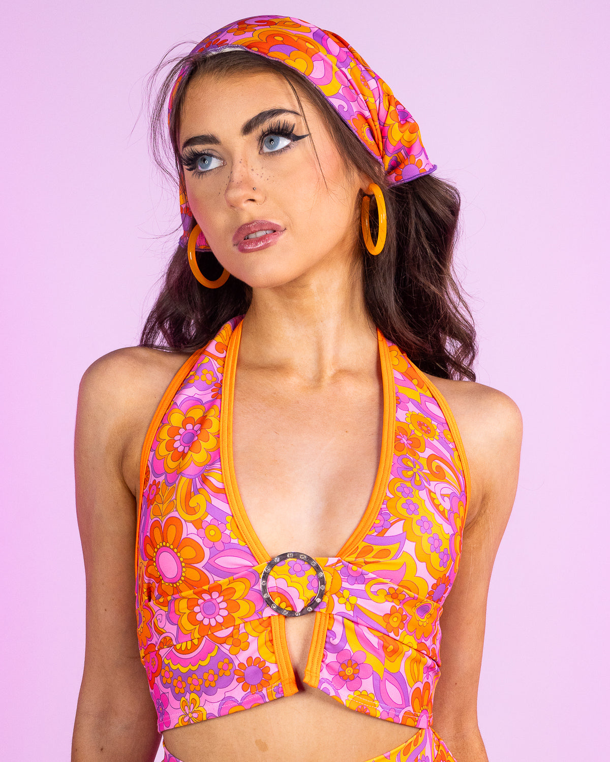 Orange Paisley Daze Buckle Halter Top