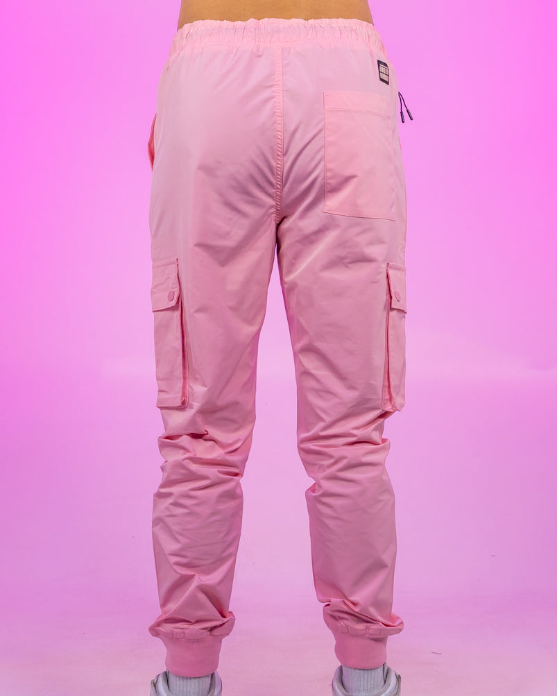 Pink Ribbed and Cuffed Woven Cargo Pants