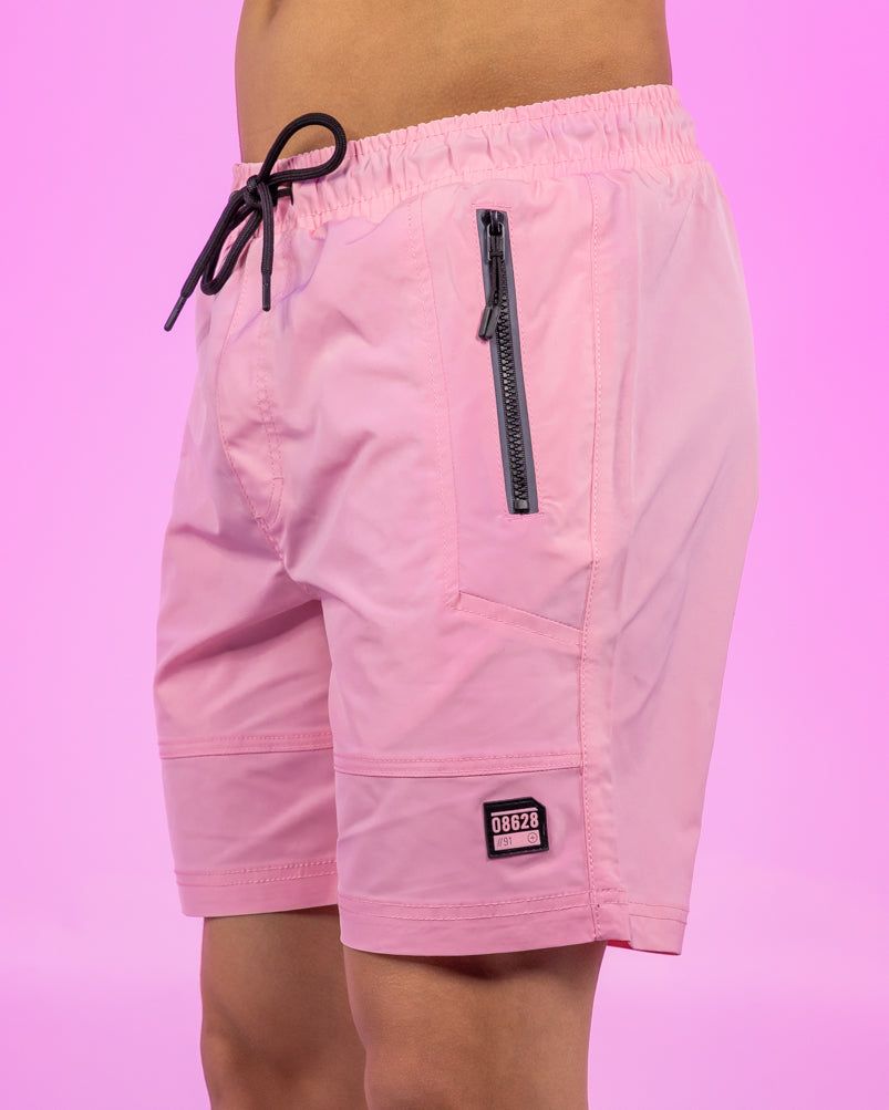 Pink 7 Inseam Men's Shorts w/ Reflective Zipper Trims