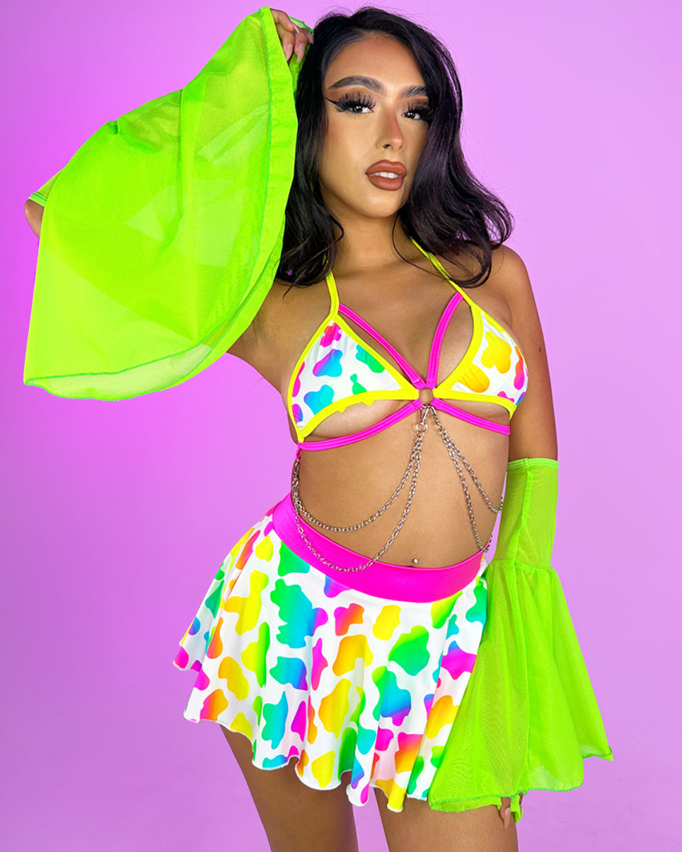 Rainbow Lace-Up Rave Top, Rave Girl Outfits, Rave Wear