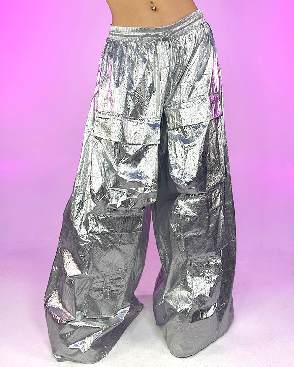 Acid Wash Rave Pants With Many Pockets Light Grey - Flashmob Nation