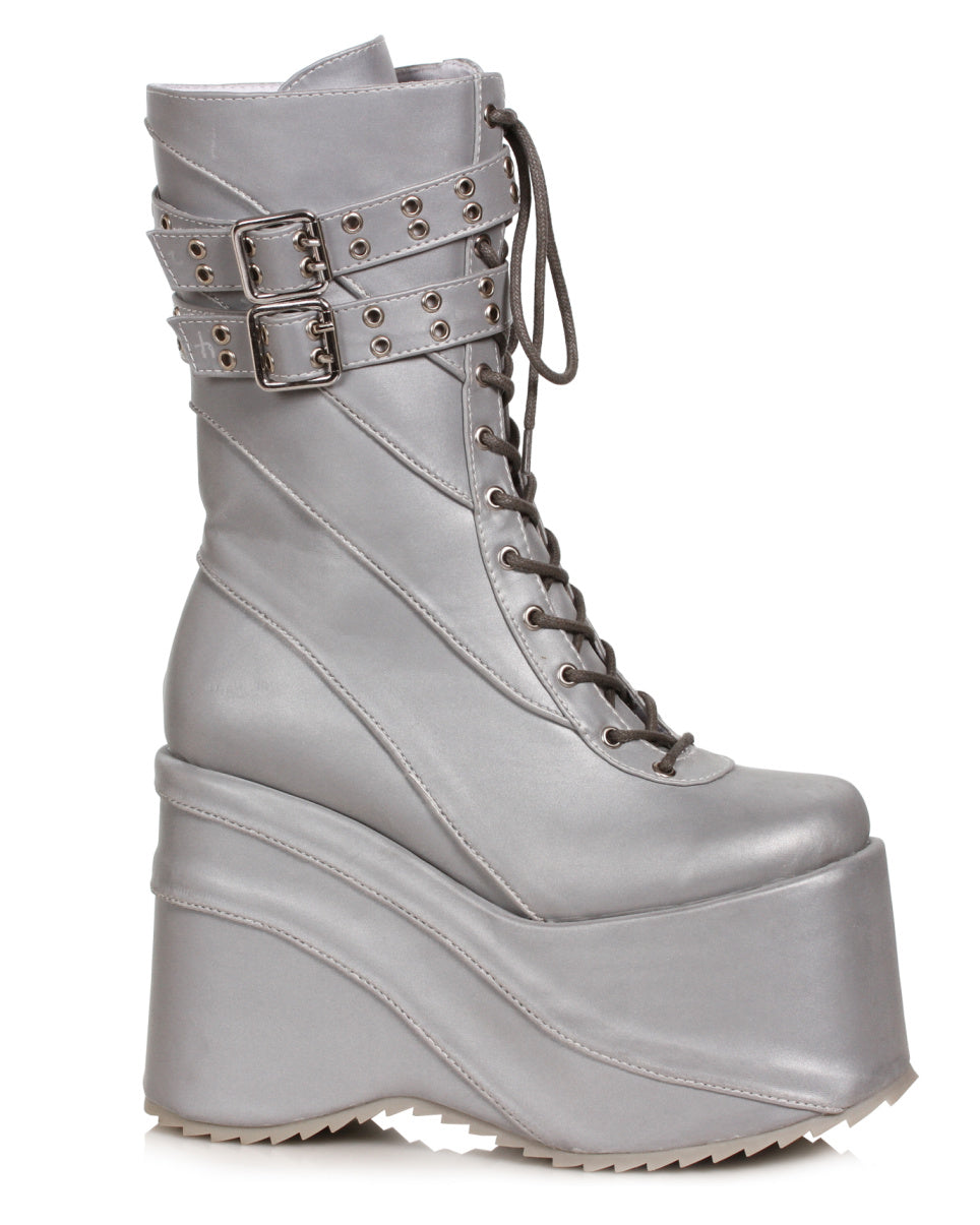 Vegan or Leather STARDUST Platform Ankle Boots Black with Silver