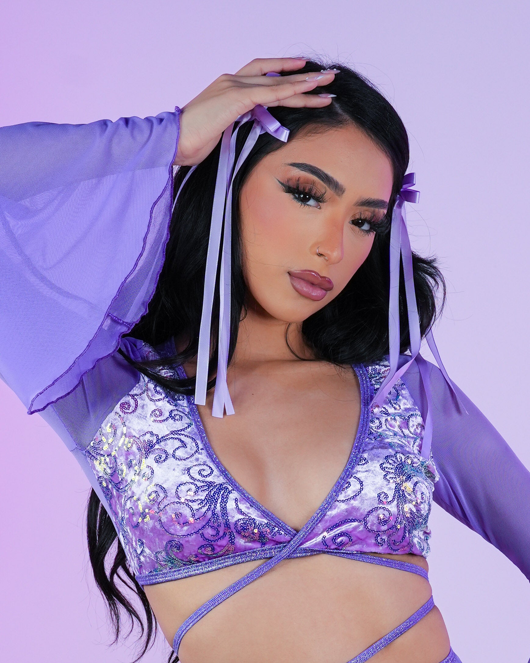 Lavender Cosmic Sequin Wrap Top Rave Wonderland