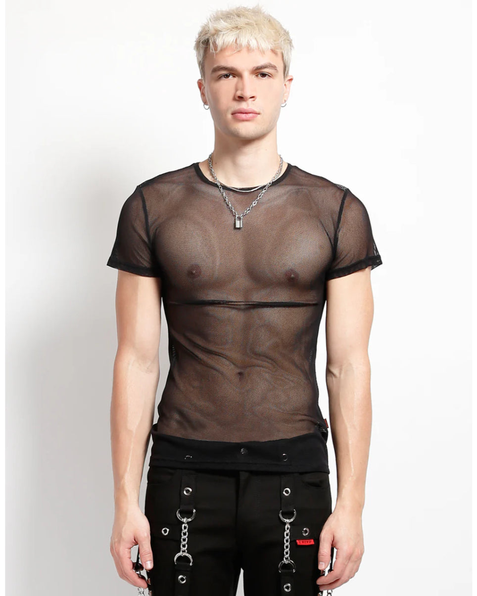 Tripp NYC Black Short Sleeve Fishnet Top