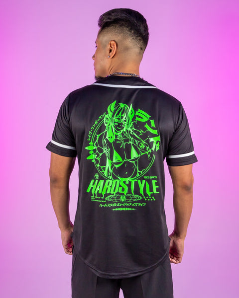 Hardstyle Baddie Anime UV Neon Green Baseball Jersey S | Rave Wonderland | Outfits Rave | Festival Outfits | Rave Clothes