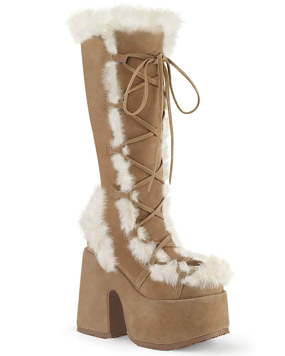 Demonia White Furry Winter Faux Fur Boots