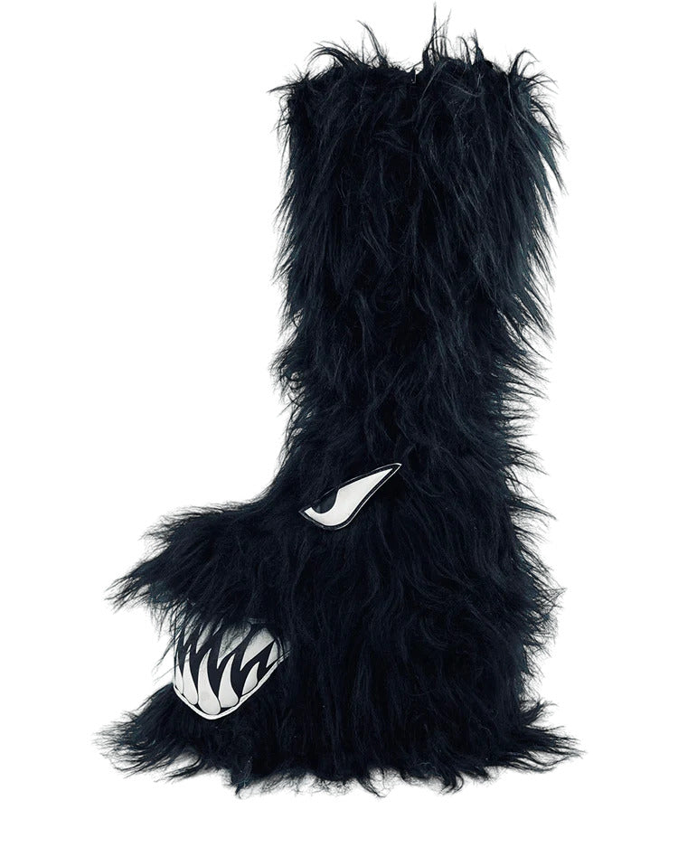 YRU Black Boogie Furry Boots