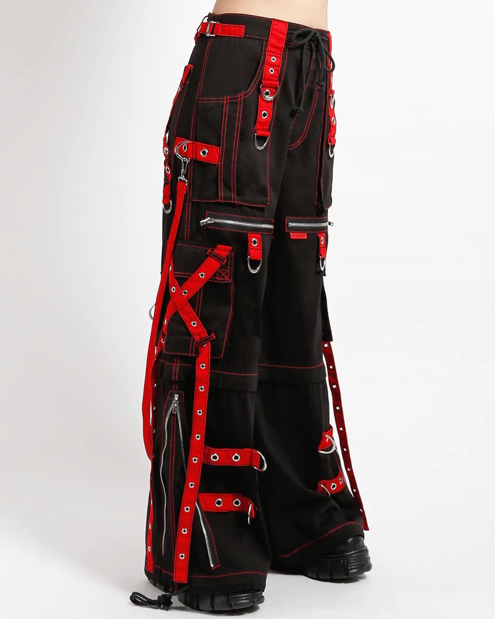 Tripp NYC Black/Red X-Strap Zip Off Pants