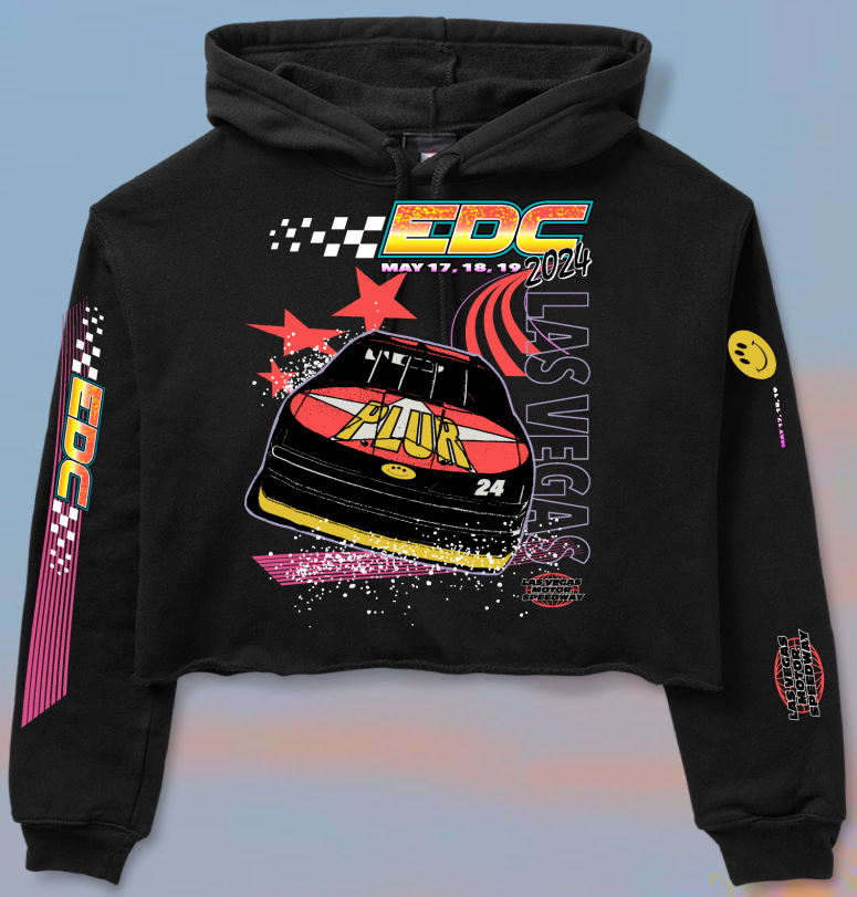 Insomniac EDCLV 2024 PLUR Race Crop Hoodie