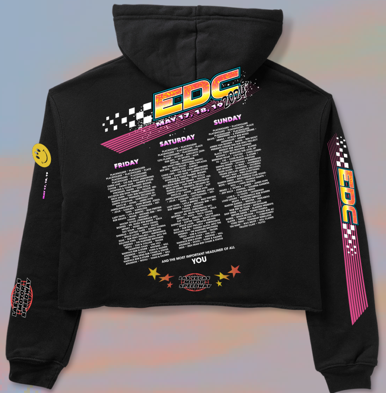 Insomniac EDCLV 2024 PLUR Race Crop Hoodie