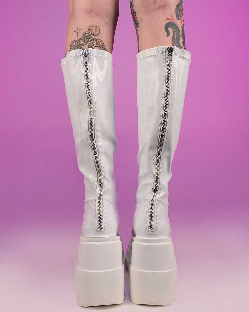 Sale Demonia white dynamite 218 knee high boots