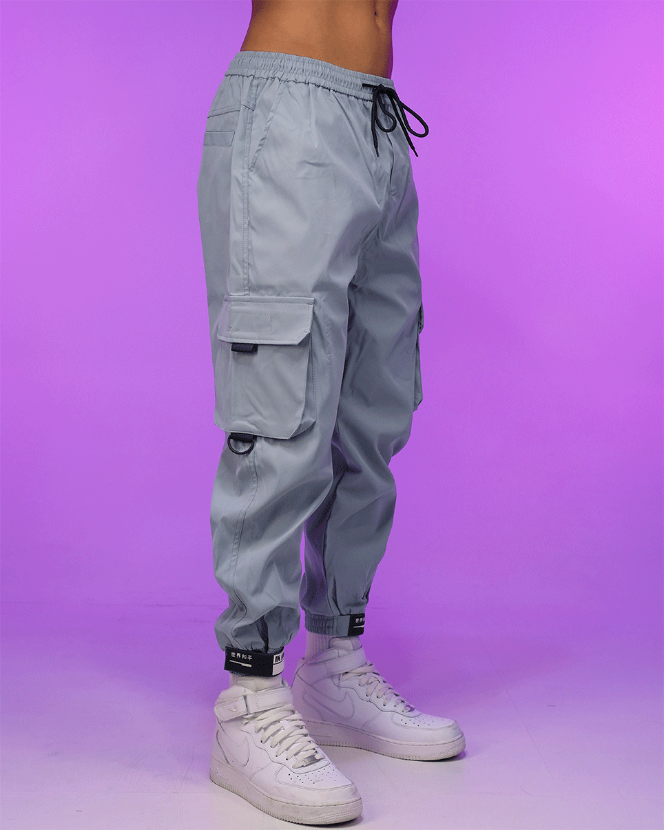 Cool Grey Ribbed and Cuffed Woven Cargo Pants – Rave Wonderland