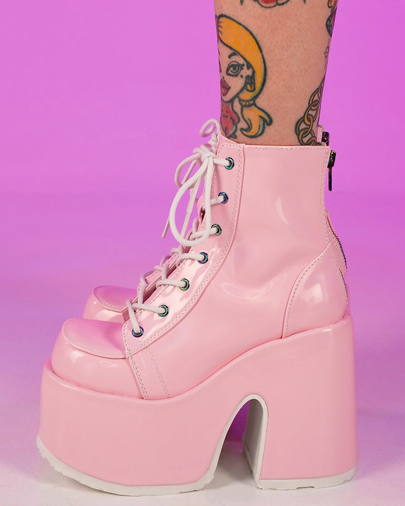 Demonia Holo Pink Lace-Up Ankle Boot - Rave Wonderland