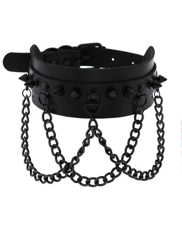 Spike & Chains Faux Leather Choker – Rave Wonderland