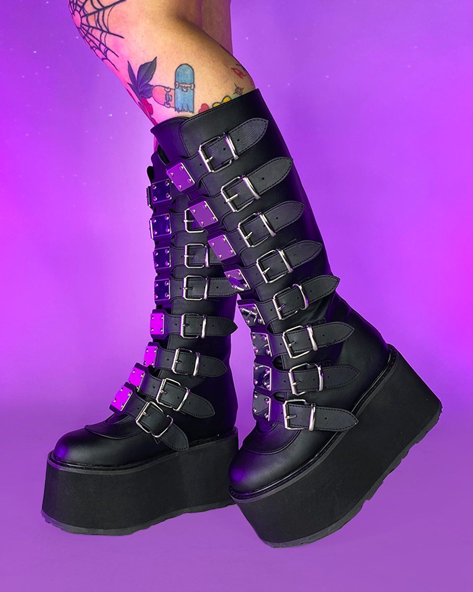 Demonia Damned Matte Black Knee High Boots – Rave Wonderland
