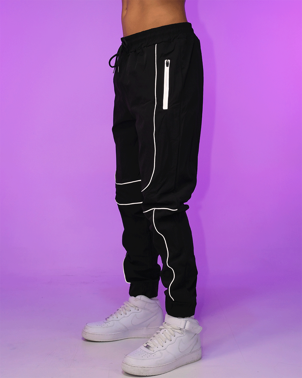 Black Reflective Piped Cargo Pockets Tracksuit