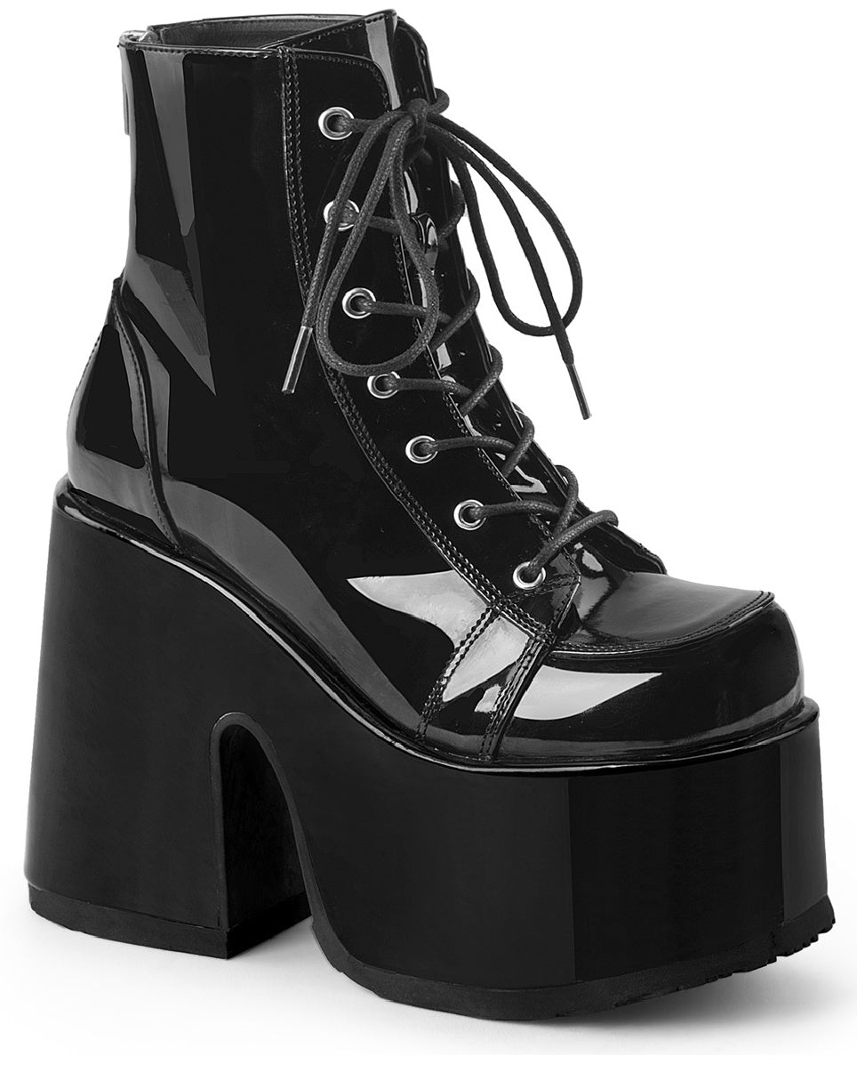 Demonia Black Patent Lace Up Platform Ankle Boots