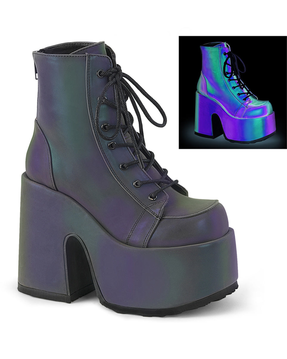 Demonia Rainbow Reflective Platform Bootie Rave Wonderland