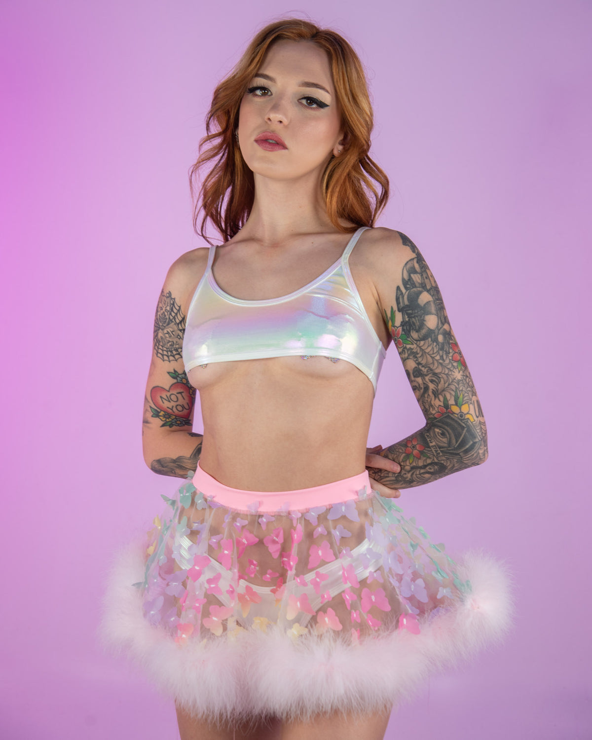 Glamour Girl Pearl Studded Marabou Skirt Set - Neon Pink – iHeartRaves