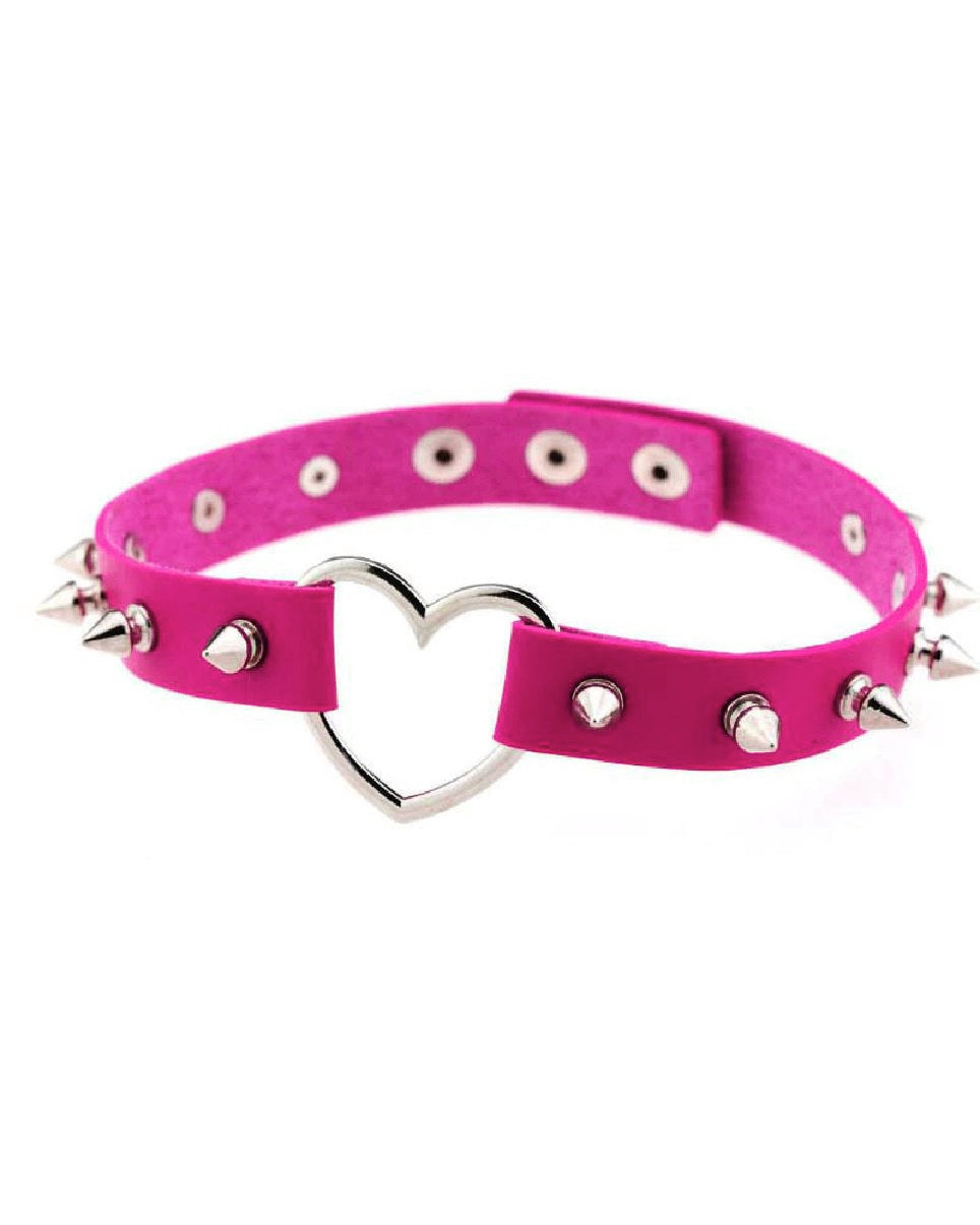 Pink leather heart deals choker