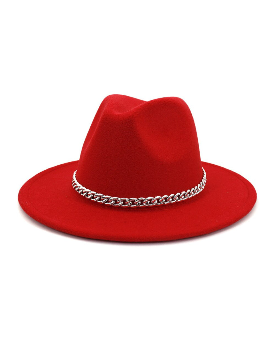 Red wide brim fedora hat deals