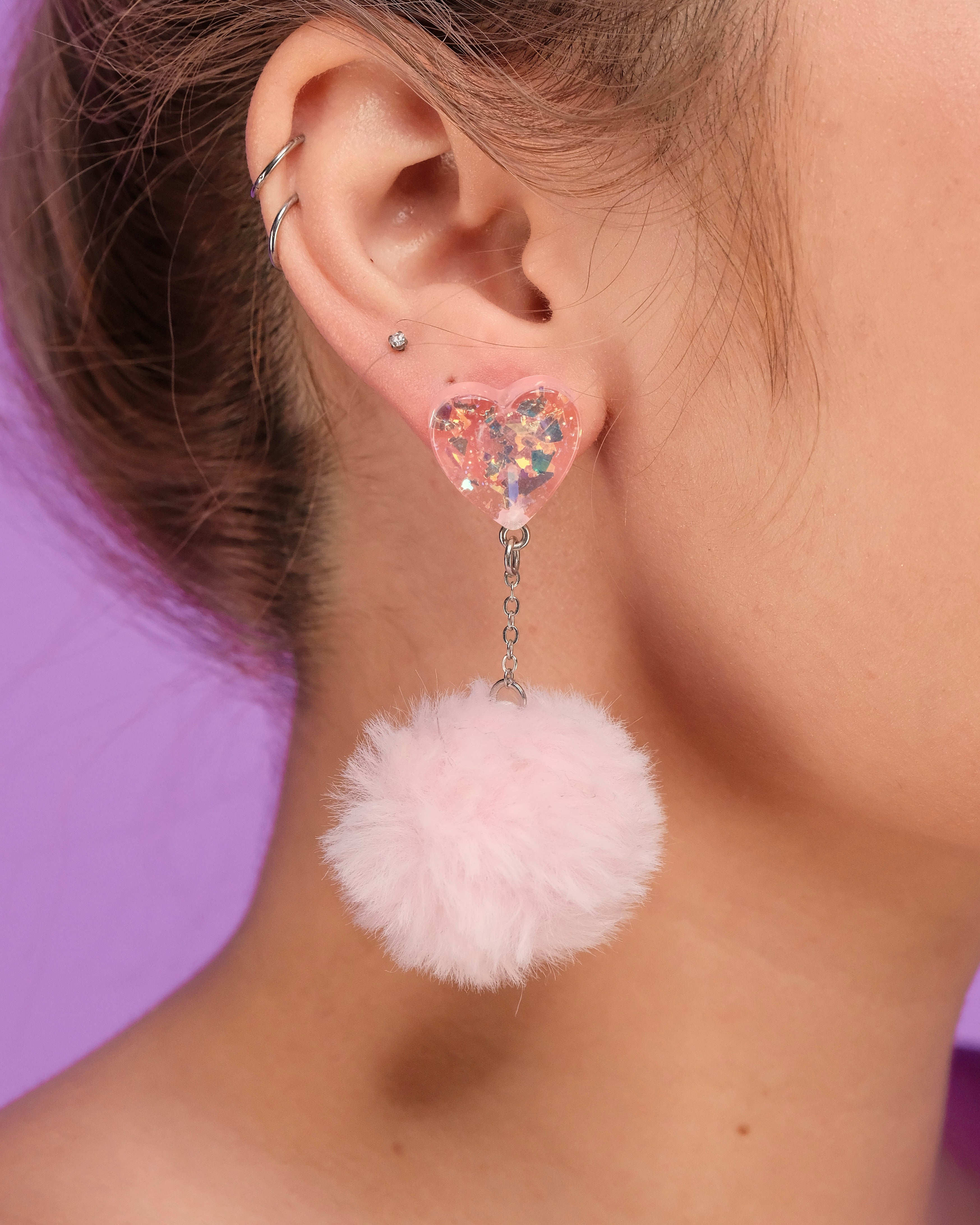 Pink deals fuzzy earrings