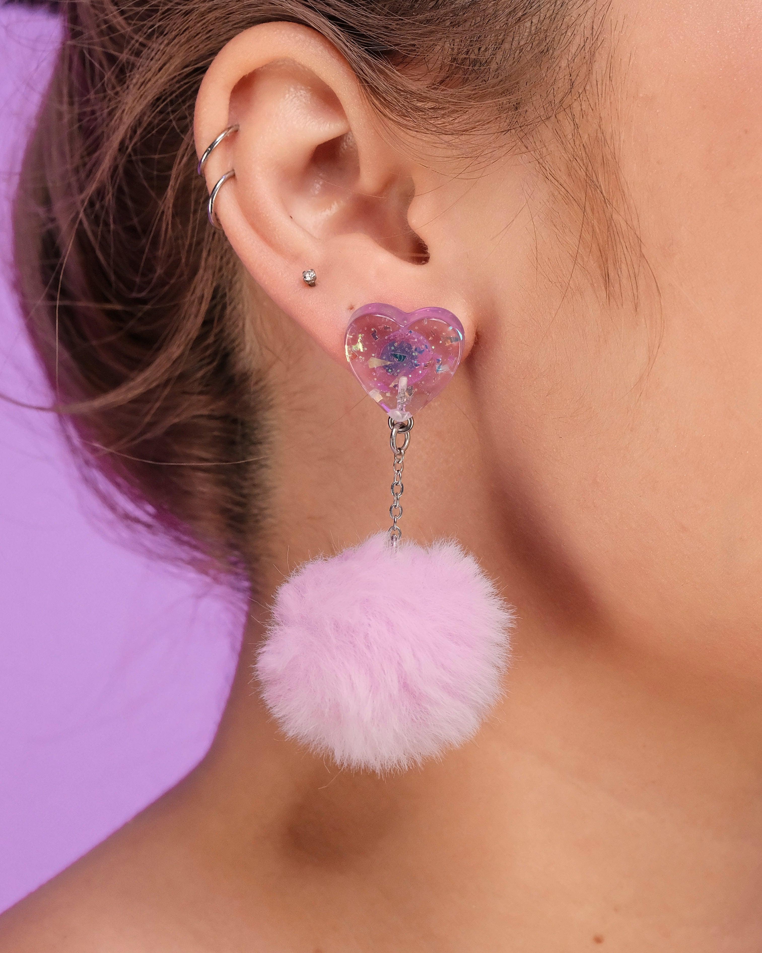 Pink clearance fuzzy earrings