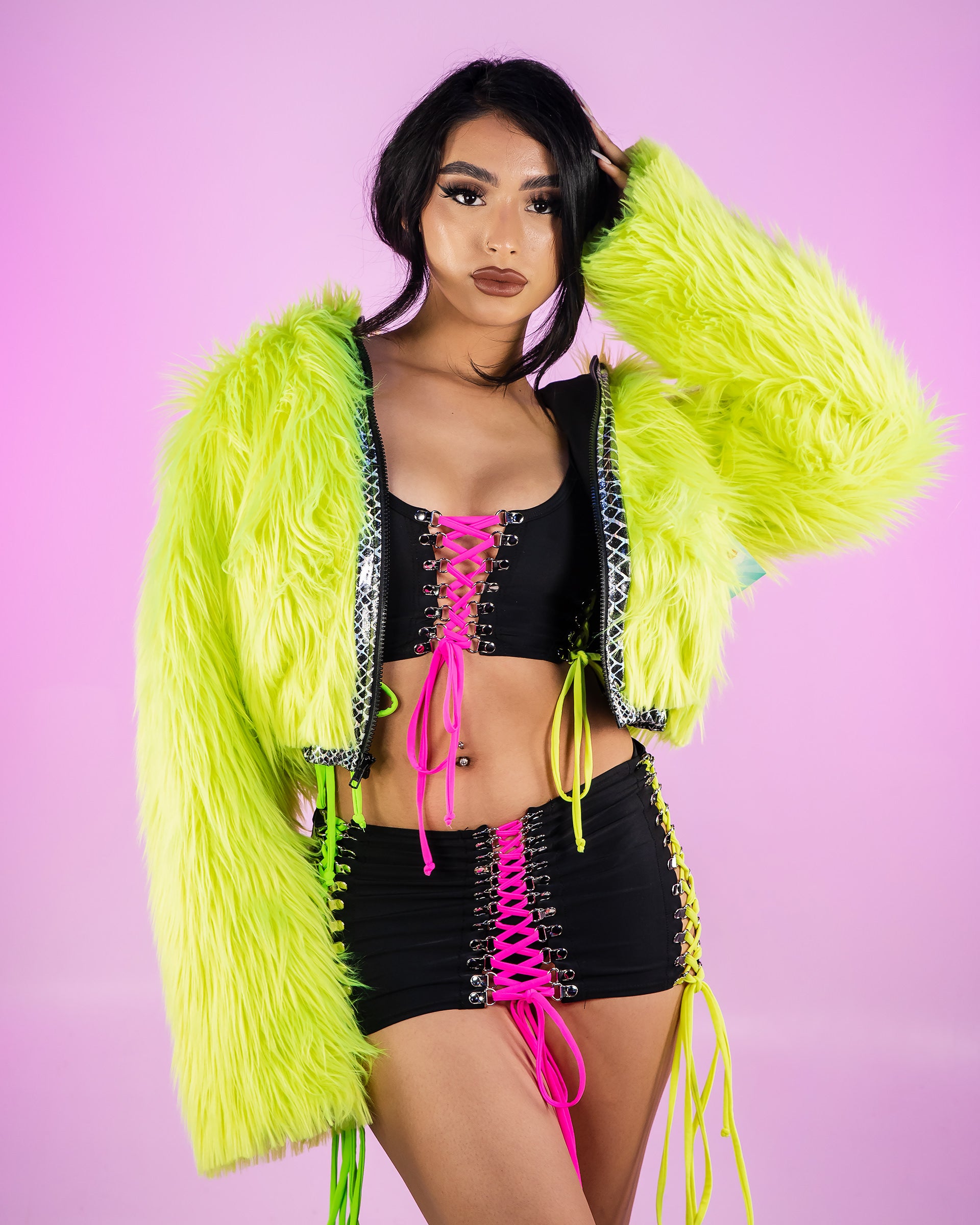 Neon yellow cropped outlet jacket