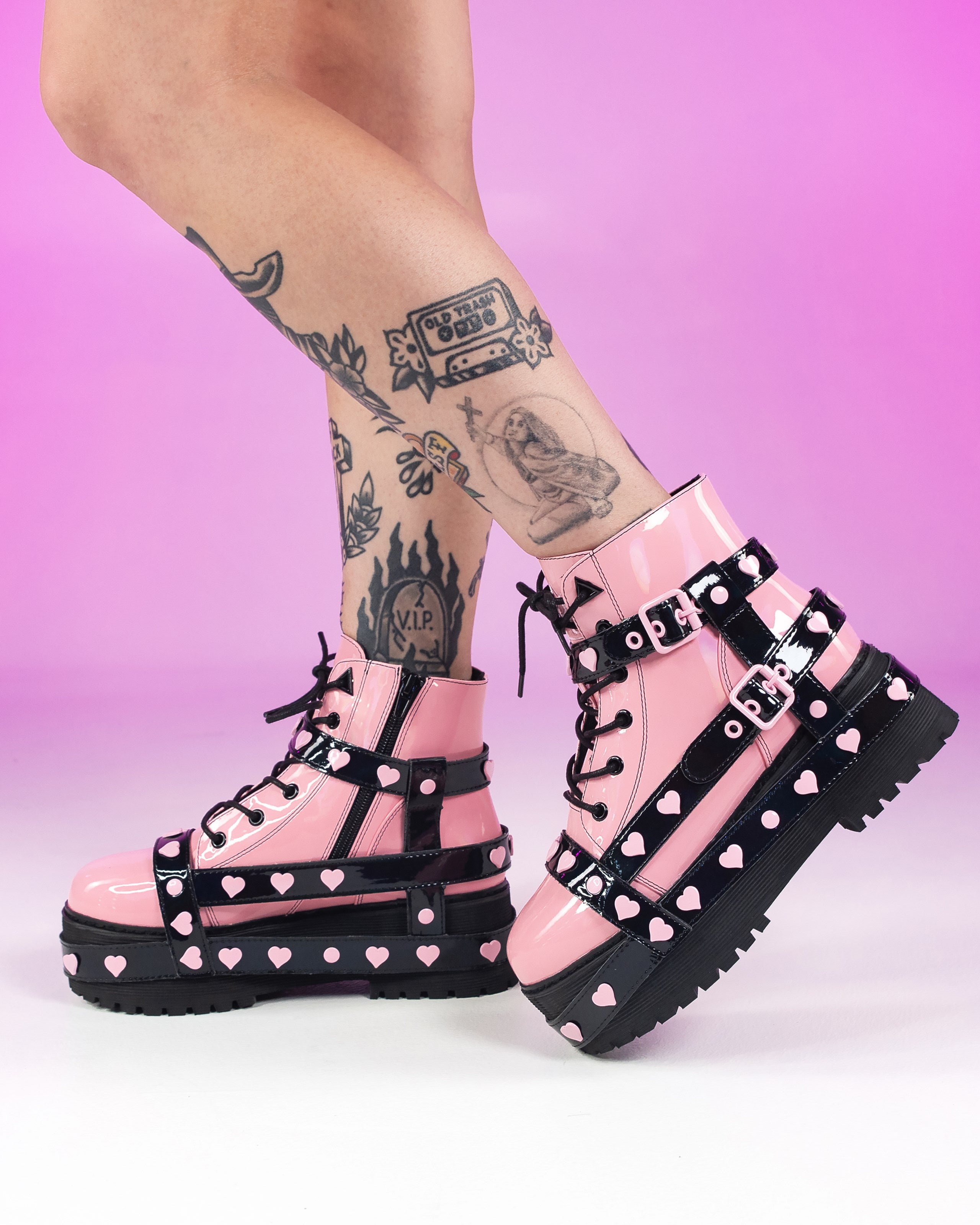 YRU Slayr Bondage Pink/Black Platforms