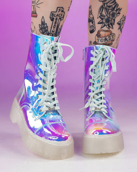 Purple Weirdcore Eye Women's Combat Boots – In Control Clothing