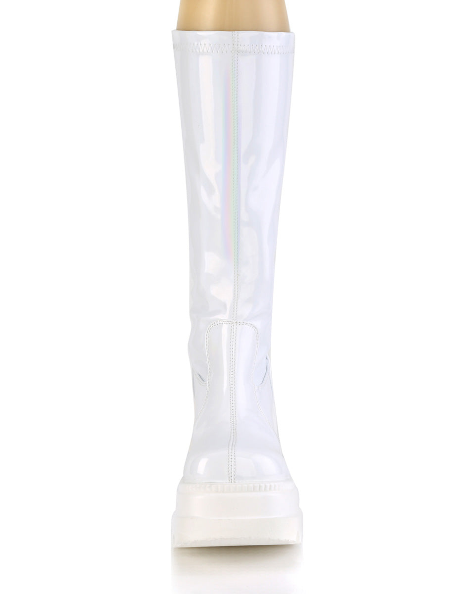 White pvc shop knee high boots